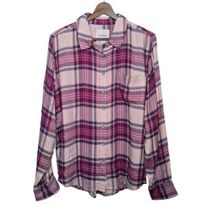 Lucky Brand Cloud Soft Plaid Magenta Flannel Boyfriend Shirt